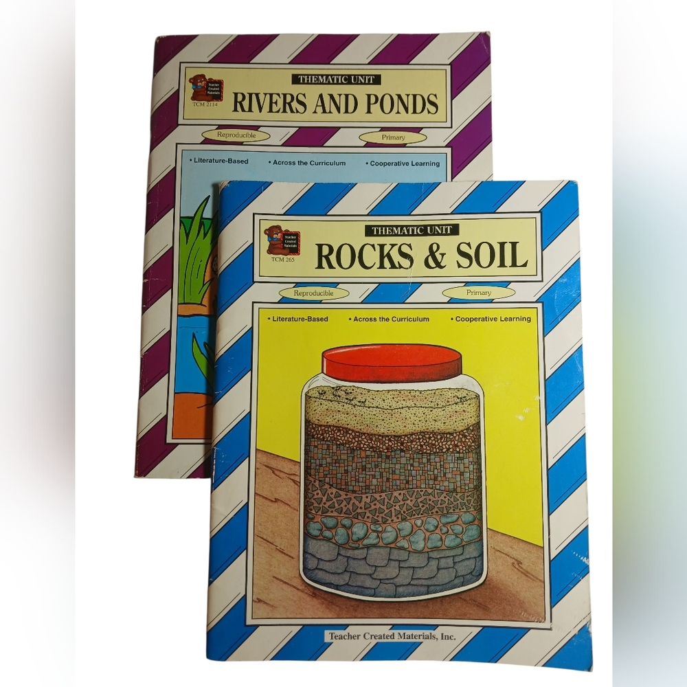 2 Vintage Thematic Teaching Early Childhood Books Rivers and Ponds, Rocks & Soil